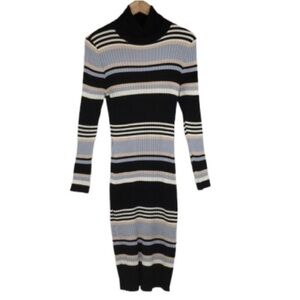 Y2K Ribbed Turtleneck Sweater Dress Women’s Size XL Black Blue Tan Almost Famous